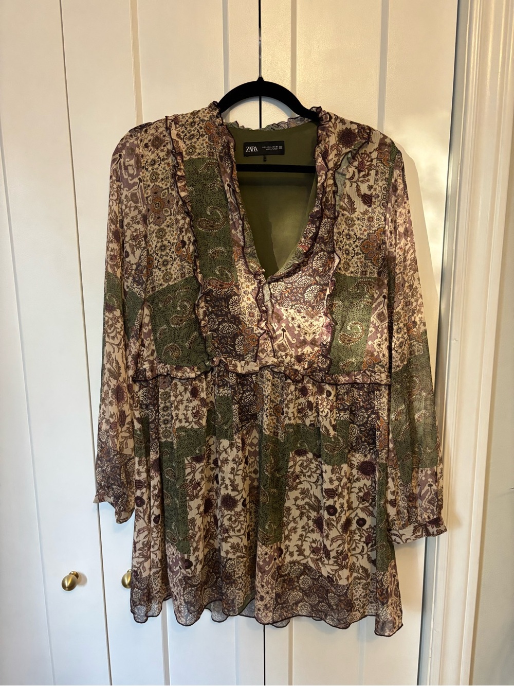 Zara Olive & Taupe Floral Patchwork Tunic